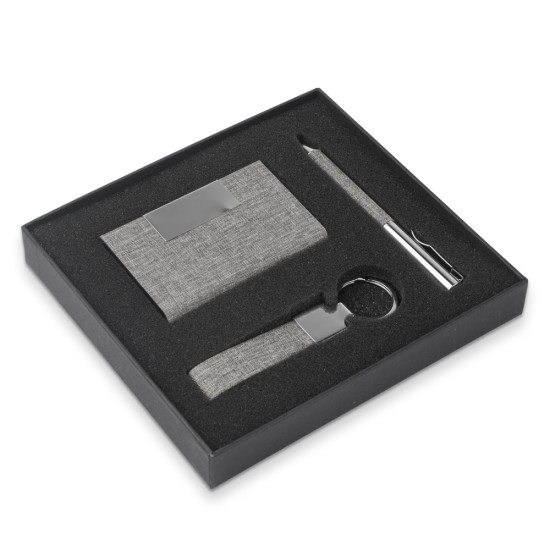 Kit escritório porta cartão, chaveiro e caneta metálica Personalizado