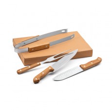 Kit churrasco em caixa kraft com 4 peças em aço inox e bambu Personalizado