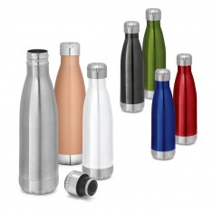Garrafa em aço inox de parede dupla térmica, isolada a vácuo, com tampa em aço inox 510 mL Personalizada