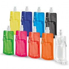 Squeeze dobrável em PE com bico de sistema "push-pull" e acabamento translúcido com mosquetão 460 mL Personalizado
