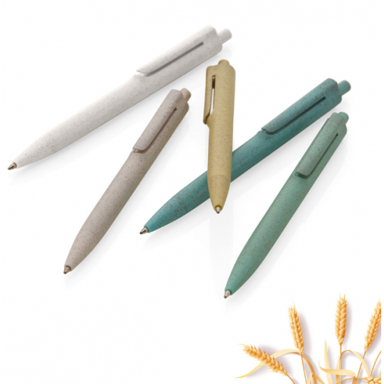 Caneta esferográfica biodegradável com fibra de trigo. Caneta esferográfica biodegradável com fibra de trigo.