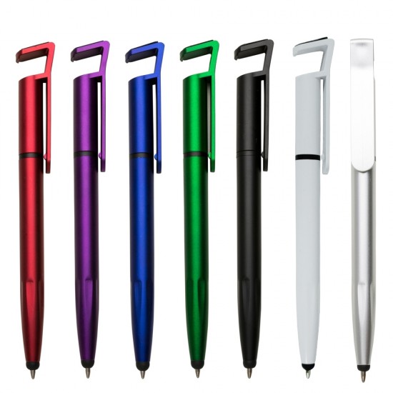 Caneta plástica touch com suporte para celular Caneta plástica touch com suporte para celular