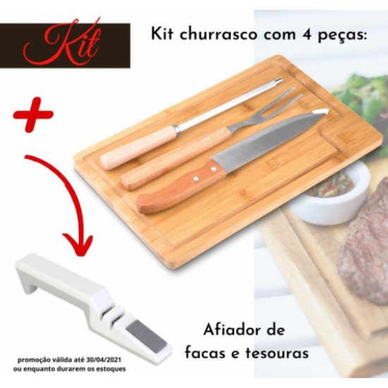Kit Churrasco com 4 peças e Afiador de facas Kit Churrasco com 4 peças e Afiador de facas