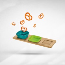 Base de mesa em bambu com 3 potes em silicone Personalizado