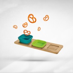 Base de mesa em bambu com 3 potes em silicone Personalizado