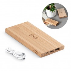 Bateria portátil com carregador por indução (wireless) super-rápido em bambu 5'000 mAh Personalizada