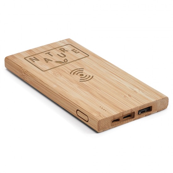 Bateria Power Bank 5.000 mAh em Bambu Personalizado Bateria Power Bank 5.000 mAh em Bambu Personalizado