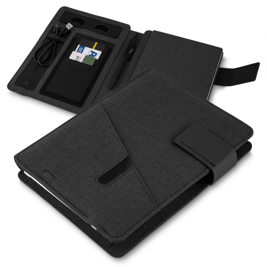 Caderno de Anotações com powerbank 4.000 mAh Personalizado Caderno de Anotações com powerbank 4.000 mAh Personalizado