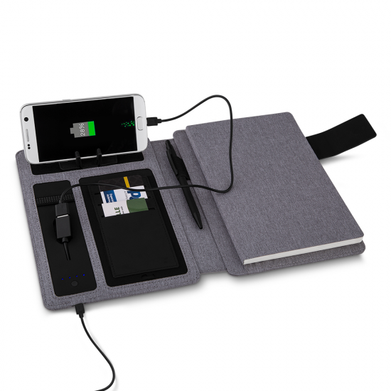 Caderno de Anotações com powerbank 4.000 mAh Personalizado Caderno de Anotações com powerbank 4.000 mAh Personalizado