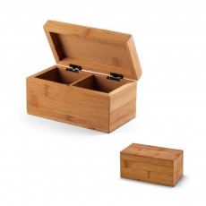 Caixa de chás em bambu com 2 compartimentos e fecho com ímã Personalizada