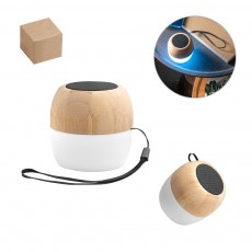 Caixa de som portátil em bambu e PP com microfone e autonomia de 2h Personalizada