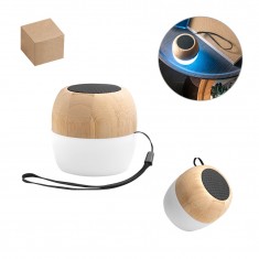 Caixa de som portátil em bambu e PP com microfone e autonomia de 2h Personalizada