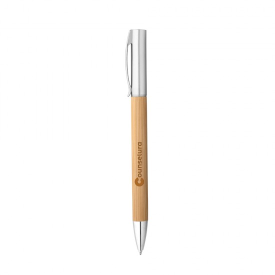 Caneta Esferográfica em Bambu com Logo Caneta Esferográfica em Bambu com Logo