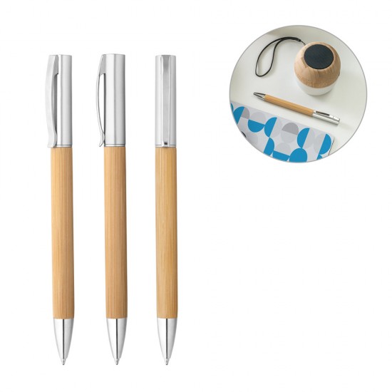 Caneta Esferográfica em Bambu com Logo Caneta Esferográfica em Bambu com Logo