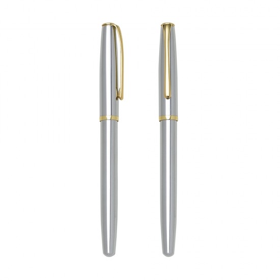 Caneta Metal Roller Prata com Tampa com Logotipo Personalizada Caneta Metal Roller Prata com Tampa com Logotipo Personalizada