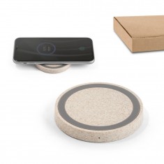 Carregador por indução (wireless) super-rápido (15W) em ABS e fibra de palha de trigo Personalizado