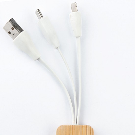 Chaveiro de capa de bambu com cabo para carregamento USB Personalizado Chaveiro de capa de bambu com cabo para carregamento USB Personalizado