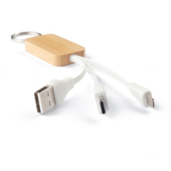Chaveiro de capa de bambu com cabo para carregamento USB Personalizado Chaveiro de capa de bambu com cabo para carregamento USB Personalizado