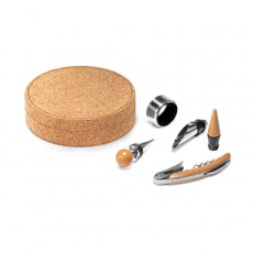 Conjunto para vinho com 4 peças em madeira e metal Personalizado
