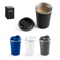 Copo de viagem em aço inox e PP, térmico com parede dupla isolada a vácuo 470 mL Personalizado