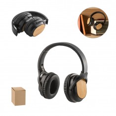 Fones de ouvido wireless em bambu e ABS com autonomia de 5h Personalizada