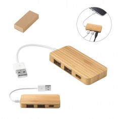 Hub em bambu com 2 portas que permite a transferência de dados Personalizado