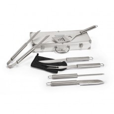 Kit churrasco em estojo de alumínio com luva de cozinha em poliéster e 6 utensílios em aço inox Personalizado