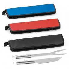 Kit churrasco em estojo em 210D com 2 utensílios em aço inox Personalizado