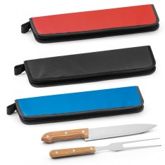 Kit churrasco em estojo em 210D com 2 utensílios em aço inox e madeira seringueira Personalizado