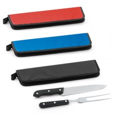 Kit churrasco em estojo em 210D em 2 utensílios em aço inox e PP Personalizado