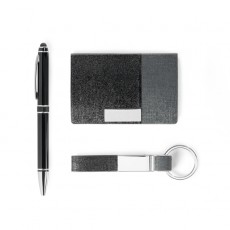 Kit de porta cartões, chaveiro e esferográfica em c.sintético, metal e alumínio Personalizado