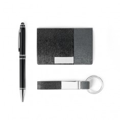 Kit de porta cartões, chaveiro e esferográfica em c.sintético, metal e alumínio Personalizado