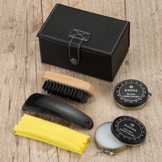 Kit Engraxate com 5 peças Estojo em Couro Sintético Personalizado Kit Engraxate com 5 peças Estojo em Couro Sintético Personalizado