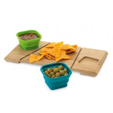Base de mesa em bambu com 2 potes retráteis em silicone Personalizado