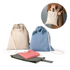 Sacola tipo mochila em 70% algodão reciclado e 30% poliéster reciclado (140g/m²) sem tingimento Personalizada