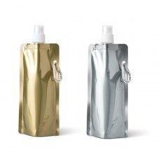 Squeeze dobrável em PE com bico de sistema "push-pull" e acabamento metalizado 460 mL Personalizado