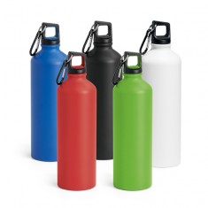 Squeeze em alumínio com acabamento mate e tampa em PP, com mosquetão 800 mL Personalizado