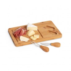 Tábua de queijos em bambu com 2 utensílios em bambu e aço inox Personalizada