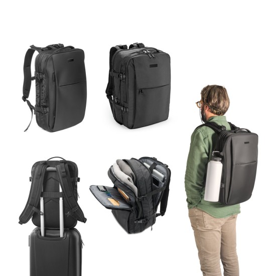 Mochila de viagem em poliéster reciclado 600D de alta densidade, com bolso para notebook 17'3" e placa para gravação 29 L Personalizada
