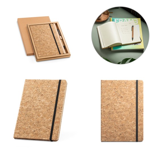 Conjunto de bloco de notas e esferográfica em cortiça Personalizado