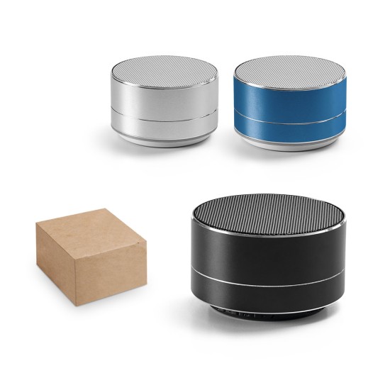 Caixa de som em alumínio 100% reciclado com microfone e autonomia de 3h Personalizada