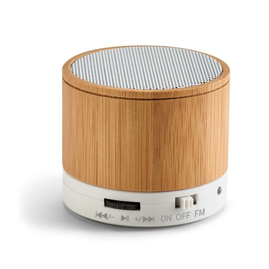 Caixa de som em bambu com microfone Personalizada