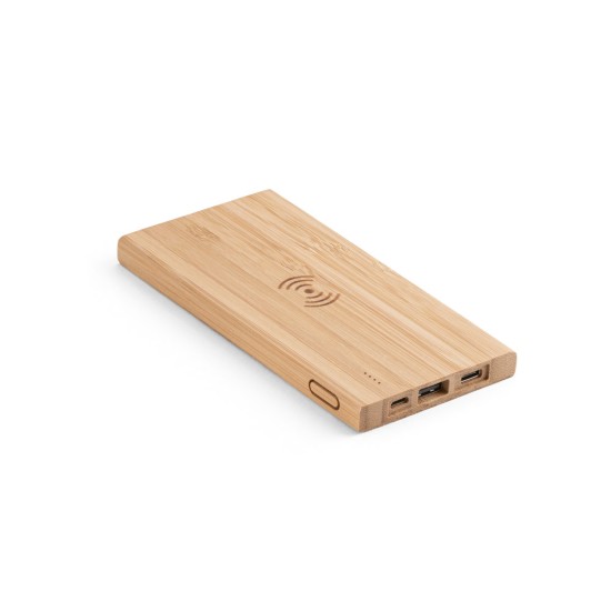 Bateria portátil com carregador por indução (wireless) super-rápido em bambu 5'000 mAh Personalizada