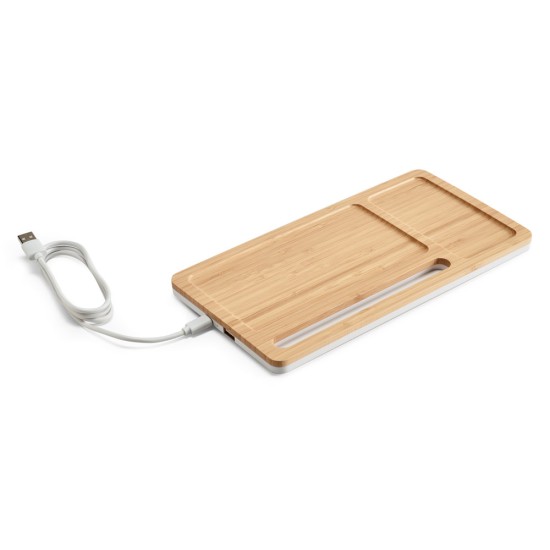 Organizador de secretária (mesa) em bambu e ABS com carregador por indução (wireless) super-rápido 15W Personalizado