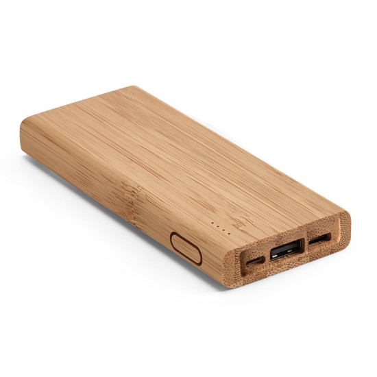 Bateria portátil em bambu com bateria de lítio 5'000 mAh Personalizada