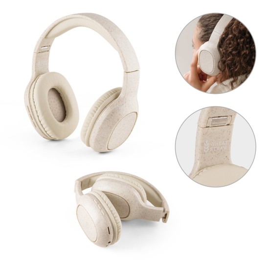 Fones de ouvido wireless dobráveis em fibra de palha de trigo e ABS com autonomia de 13h Personalizada