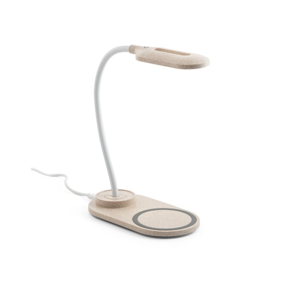 Luminária de mesa com carregador por indução (wireless) super-rápido (15W) em ABS e fibra de palha de trigo Personalizada