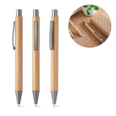 Esferográfica em bambu com escrita em azul Personalizada
