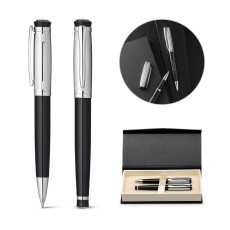 Conjunto de esferográfica e roller em metal com escrita em azul Personalizado