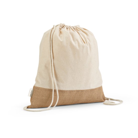 Sacola tipo mochila em 70% algodão reciclado e 30% poliéster reciclado (180 g/m²) com base em juta Personalizada